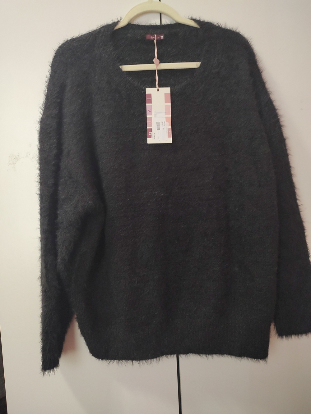 Black Fuzzy Crewneck Sweater for Women - Soft Cozy Layer